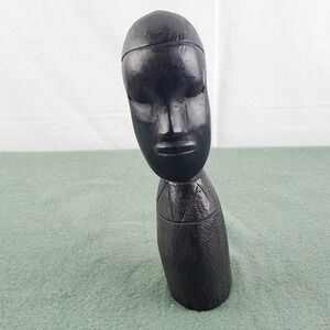 Vintage Kenya African Tribal Hand Carved Sculpture Ebony Wood Bust Statue 10"